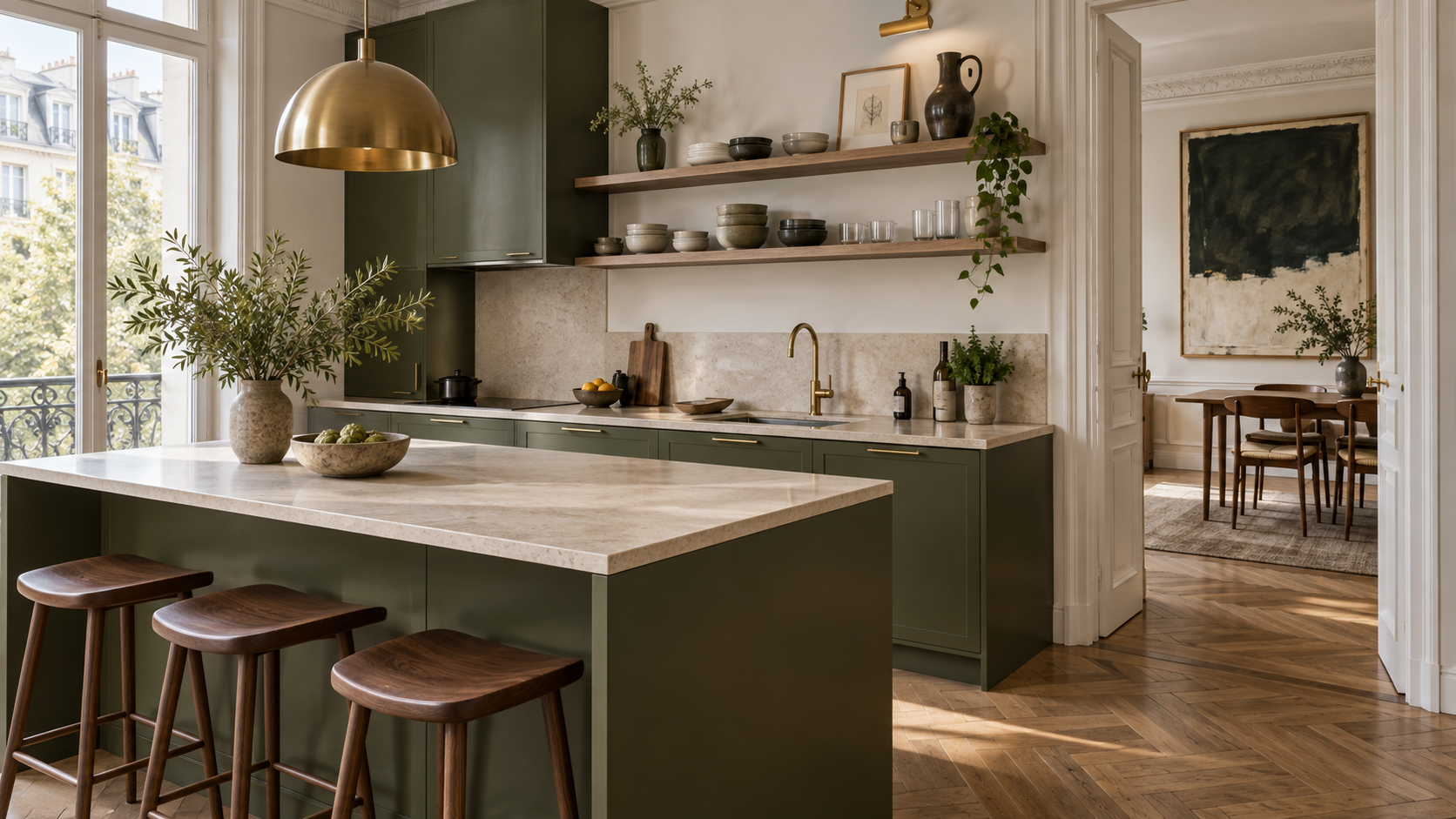 Cocina verde contemporánea